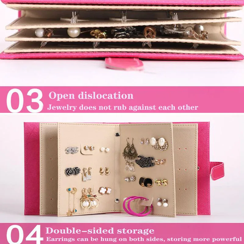 

Earrings Jewelry Storage Box Bracket Earring Organizer Display Stand Portable Jewelry Bag Foldable Book Shape Leather Creative
