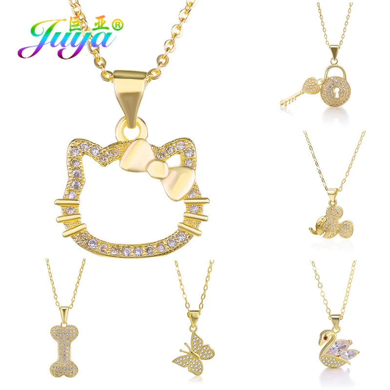 Женское Ожерелье Juya золотое/розовое золото с микро цирконием и бабочкой ожерелье