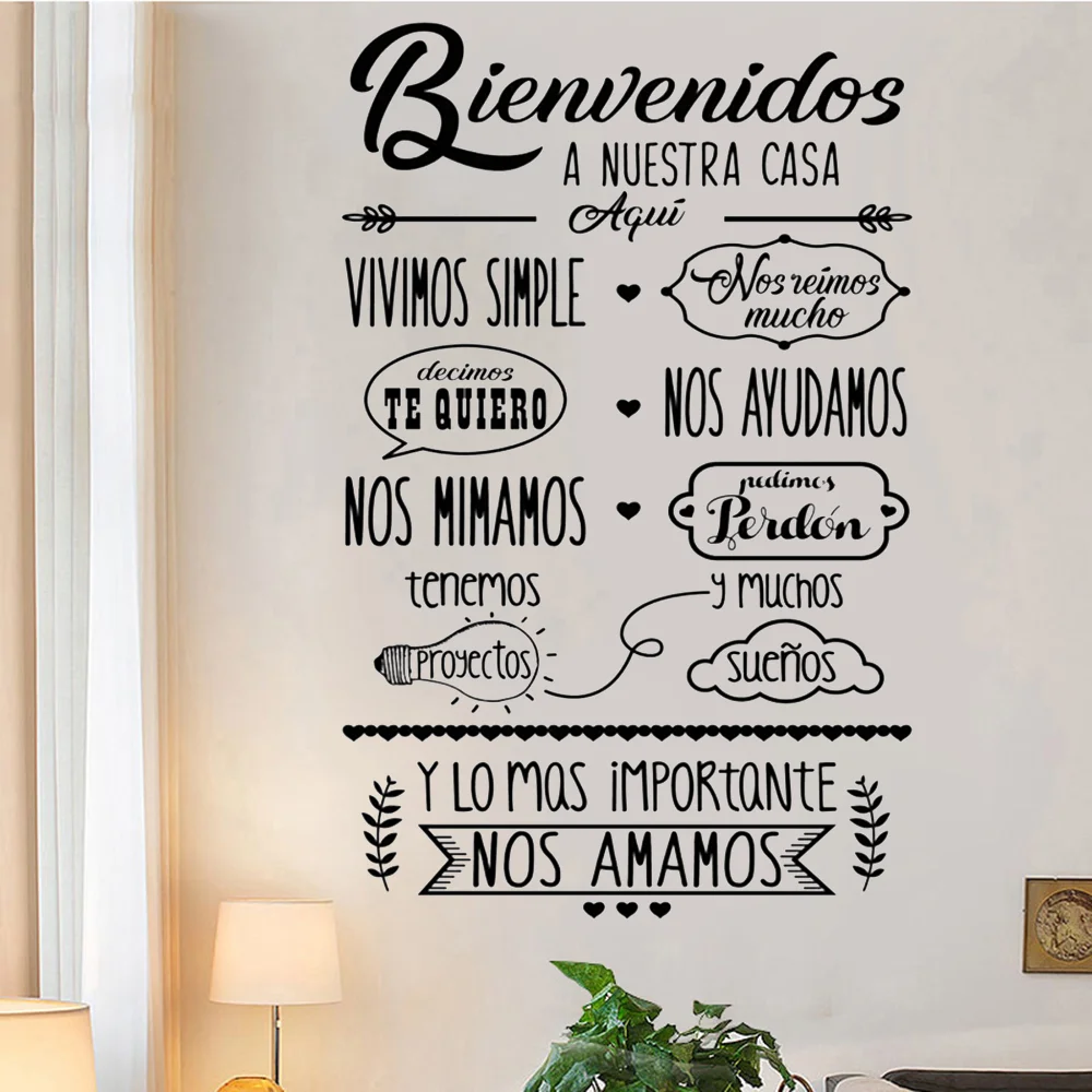 

Spanish Quote Bienvenidos A Nuestra Casa Vinyl Phrases Wall Decals Decor Livingroom Stickers Wallstickers Decorative RU2019