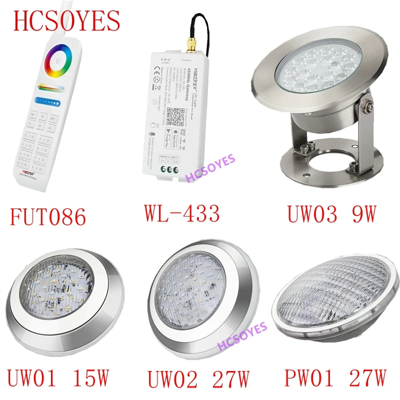 MIBOXER FUT086 UW01 UW02 UW03 PW01 WL 433 remote IP68 подводная 9 Вт/15 Вт/27 Вт RGB + CCT настенная лампа