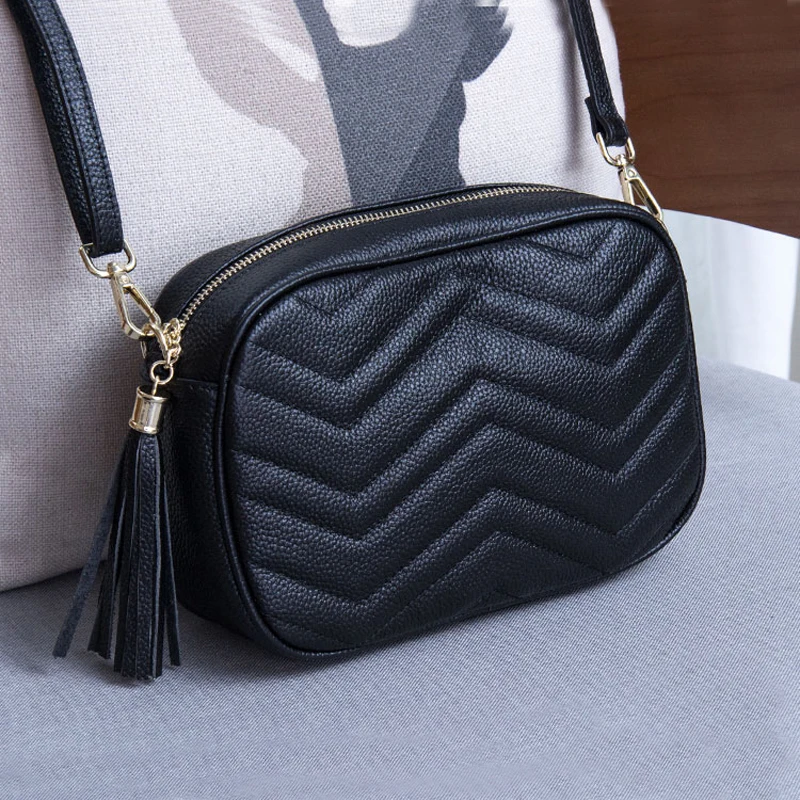 Женская сумка через плечо из натуральной кожи женская с кисточками модная