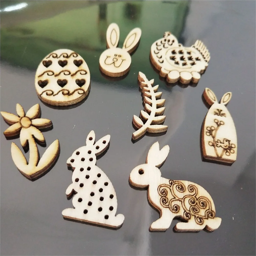 

50/100PCS Happy Easter Rabbit Wooden Craft Easter Decor About 30mm DIY Graffiti Painted Hanging Easter Ornaments