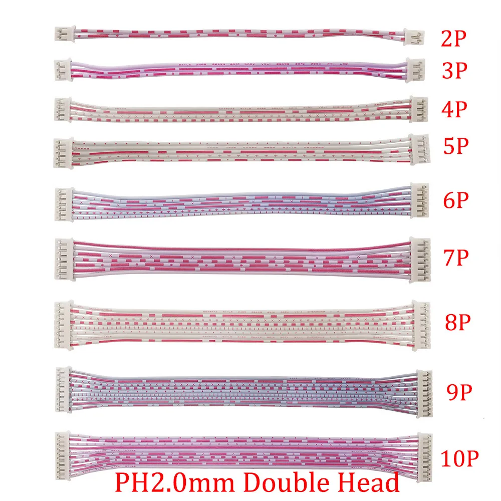 

Коннектор JST PH2.0 с двойной головкой, 20 см, 10 шт., шаг кабеля 2,0 мм, 2/3/4/5/6/7/8/9/10 контактов, разъем «Мама-мама» JST, проводная клемма 26AWG