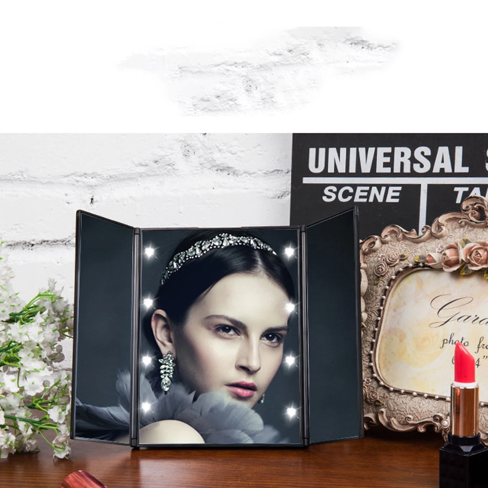 Складные зеркальные зеркала со светодиодными лампами компактное портативное