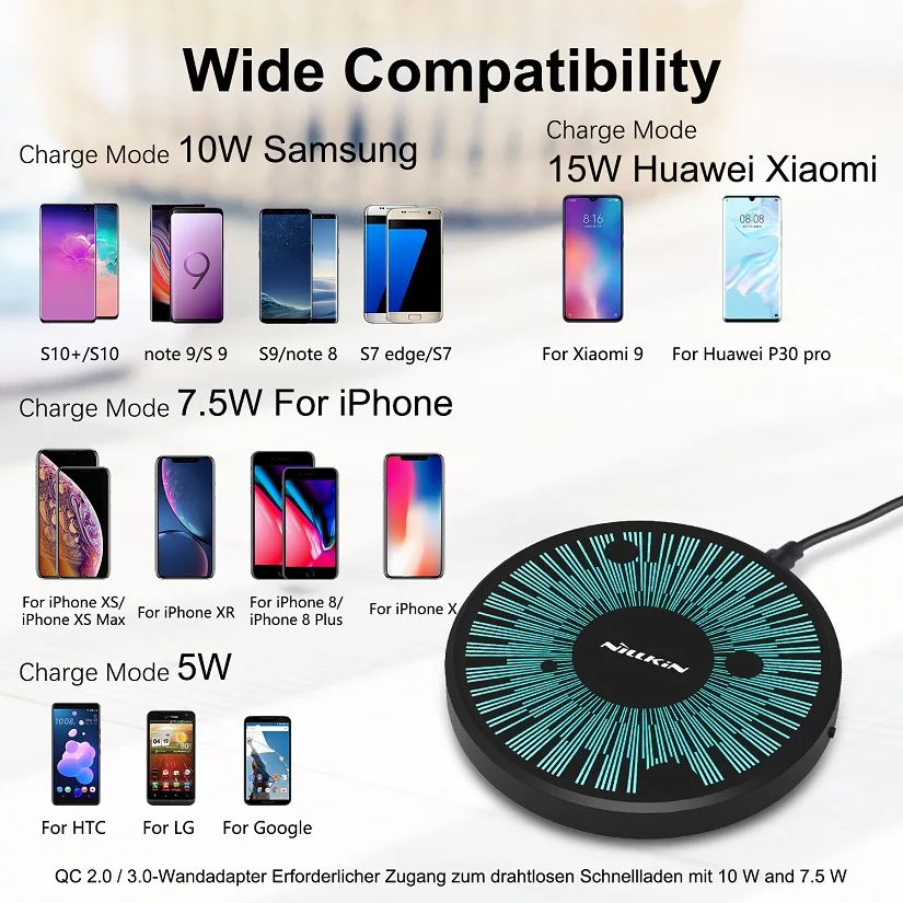 Беспроводное зарядное устройство NILLKIN 15 Вт Max для huawei P30 Pro для Xiaomi Mi 9 2,5 h Полная зарядка для iPhone 11 XS XR для samsung Note 10 S10