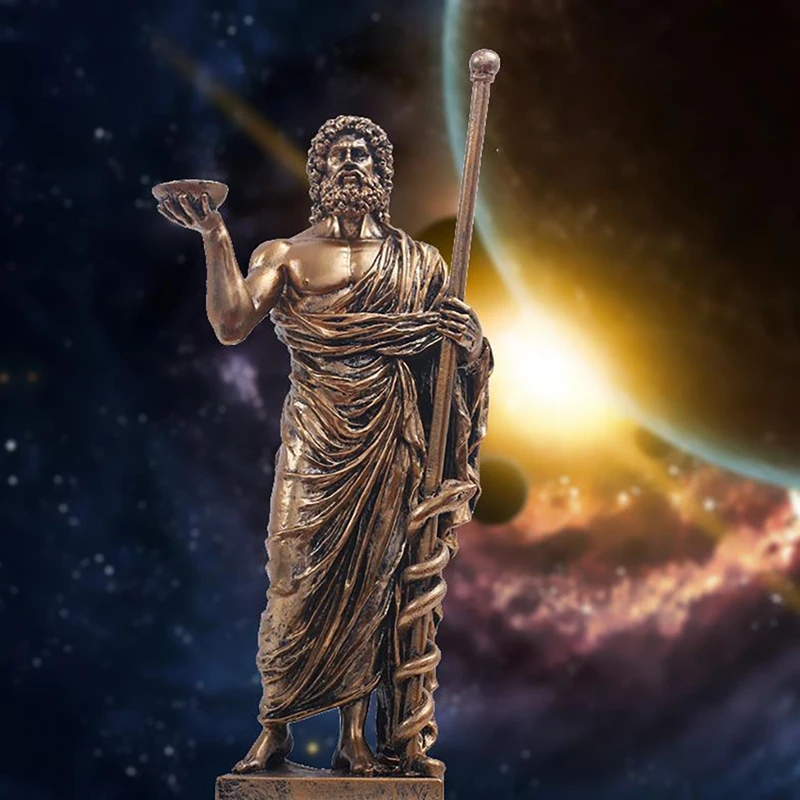 

Greek Sculpture Asclepius Resin Statue Ancient Greek Mythology Asclepius God Retro Statue Decor for Home Desktop Decor