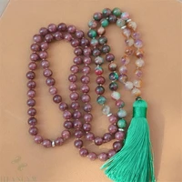 8mm chalcedony 108 beads tassel knotted necklace elegant chakra healing spirituality meditation lucky fancy wrist