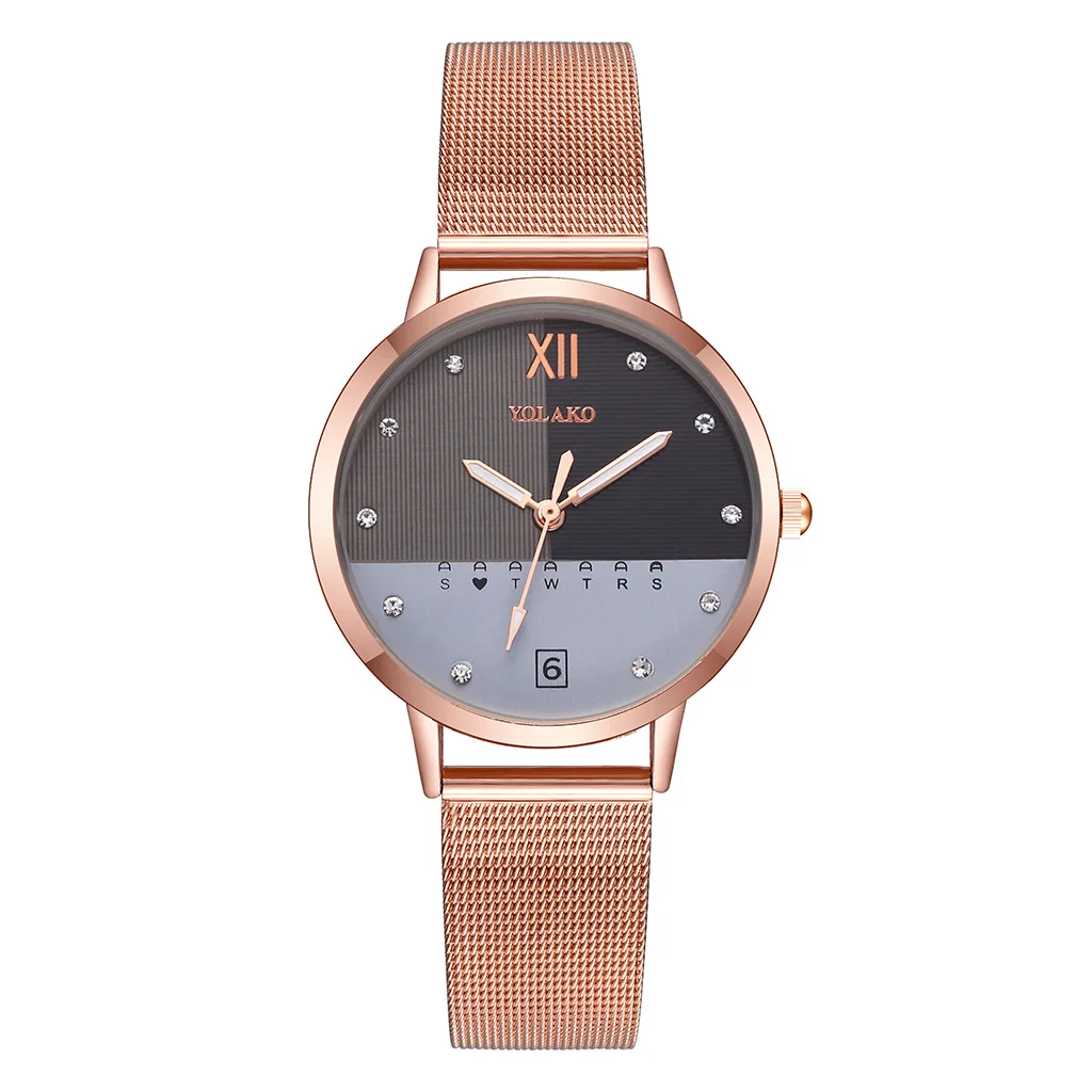 

Korean version of creative alloy mesh strap watch Fashion multicolor lattice diamond ladies casual watch