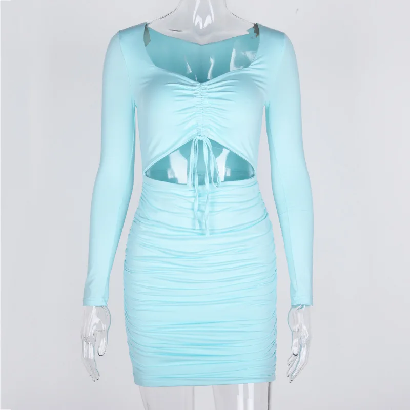 

Women's new European and American cross border buttock long sleeve pleated skirt dress autumn and winter
