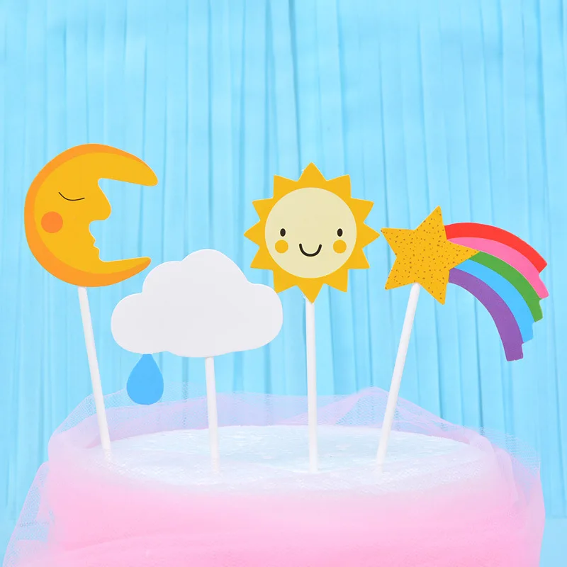 

Children's cake Card Card Happy birthday card card Sun Moon Baking Decorative dessert cake Rainbow cloud card card