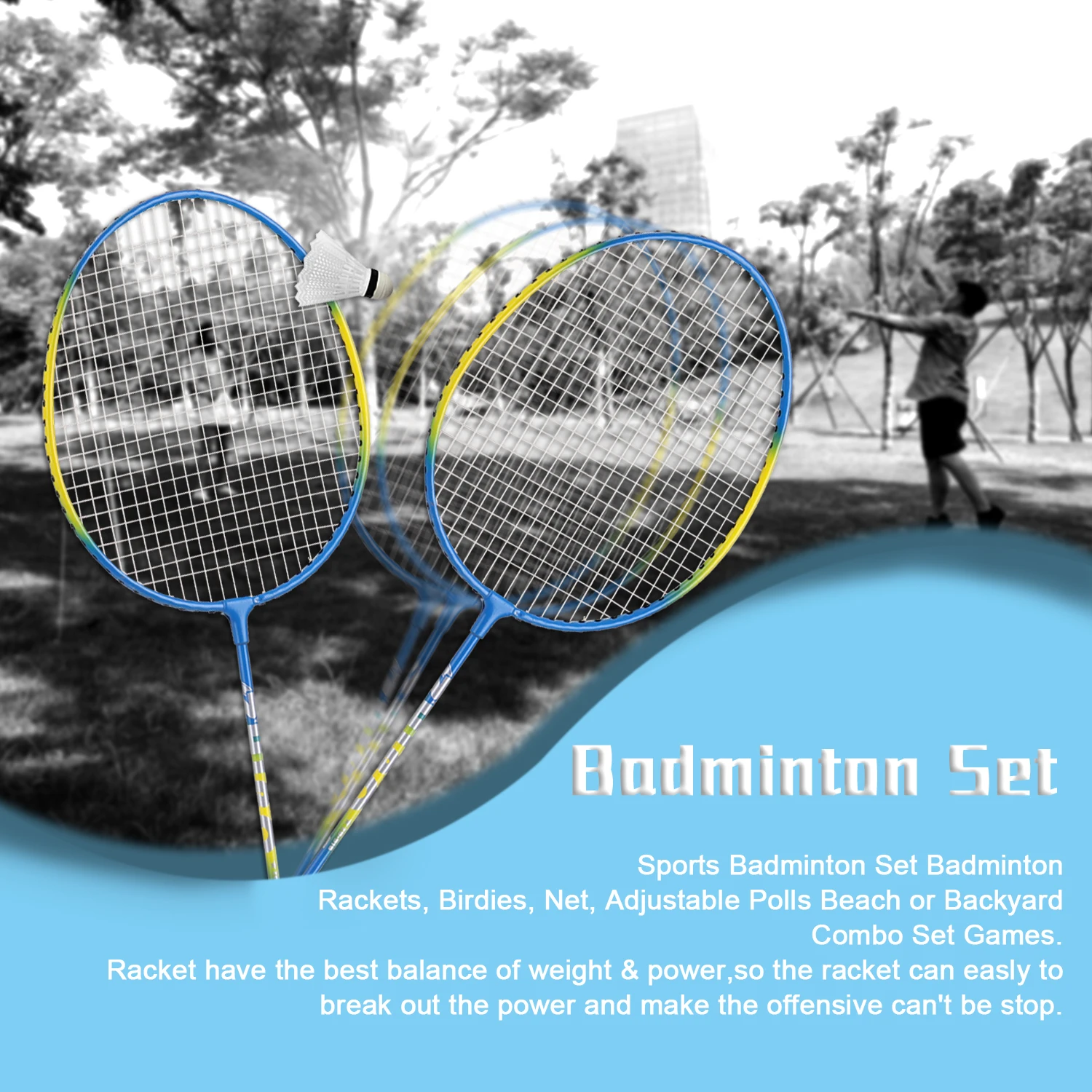 Sports Badminton Set Rackets Birdies Net Adjustable Polls Beach or Backyard Combo Games | Спорт и развлечения