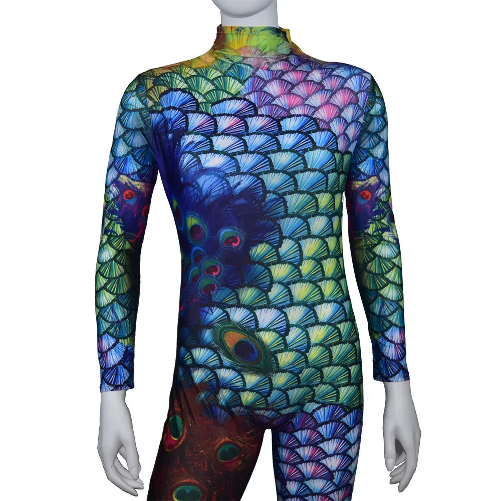 Маскарадный костюм павлина с 3D принтом для взрослых Детский боди цельный зентай