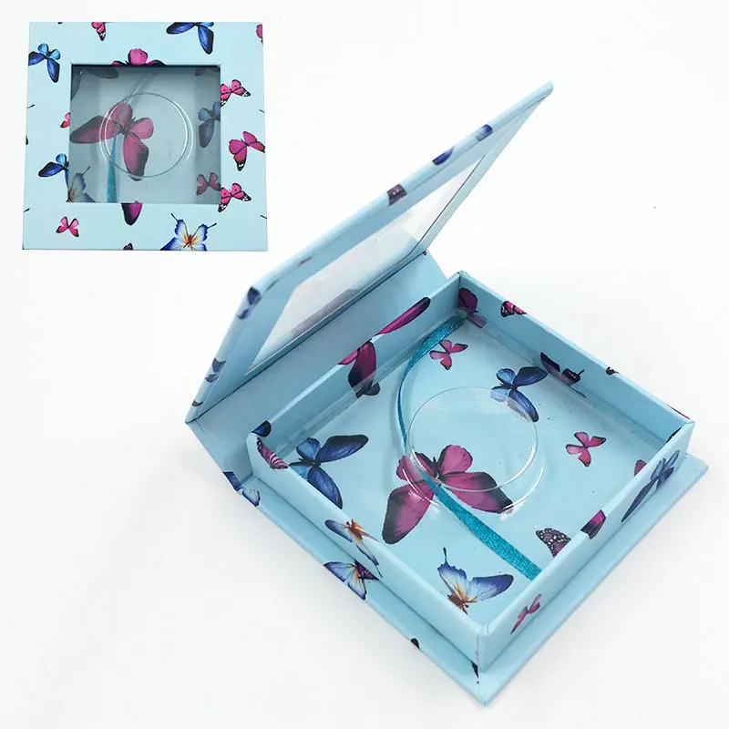 

Wholesale New False Eyelash Blue Butterfly Packaging Square Box Lash Boxes Custom Faux Cils 25mm eyelashes Package Magnetic case