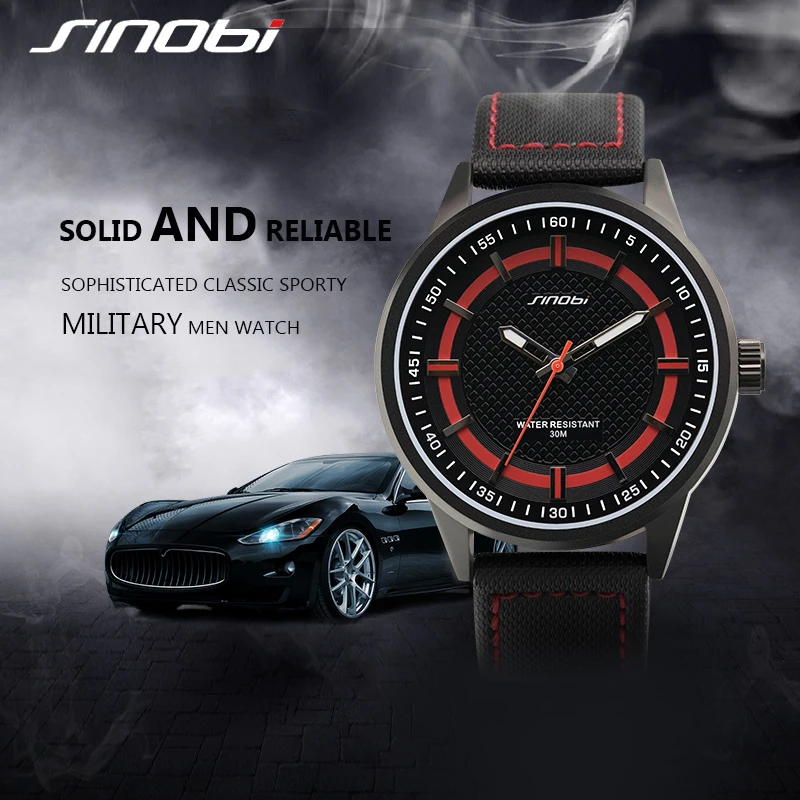 

SINOBI Luxury Men Wristwatch Leather Strap Men's Quartz Watch Stylish Design 46mm Diameter Waterproof Energetic Men Watches