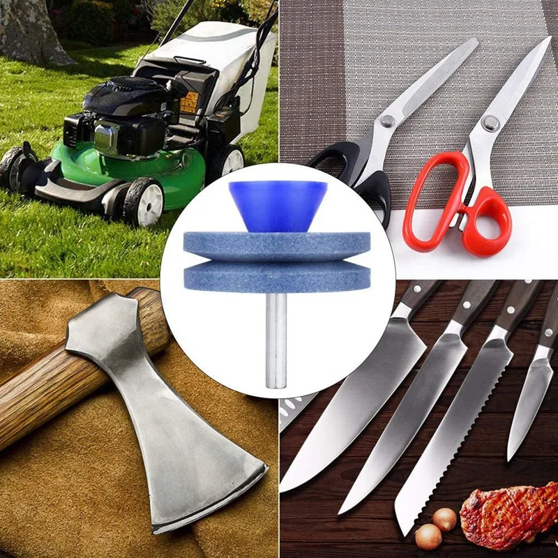 

5 Packs Lawn Mower Blade Sharpener Lawn Mower Sharpener for Any Power Drill Hand Drill (5 Pcs Blue)