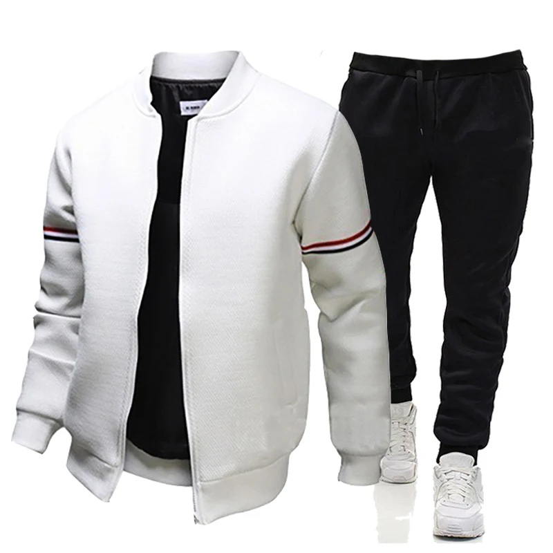 

Men's Tracksuit Zipper Baseball Jackets Pants Two Piece Sets Fleece Sport Jogging Suit Outdoor Sportswear Set Male Clothes