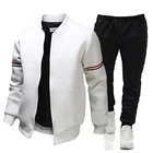 Костюм спортивный мужской из двух предметов, флисовая бейсбольная куртка на молнии и штаны, уличная спортивная одежда