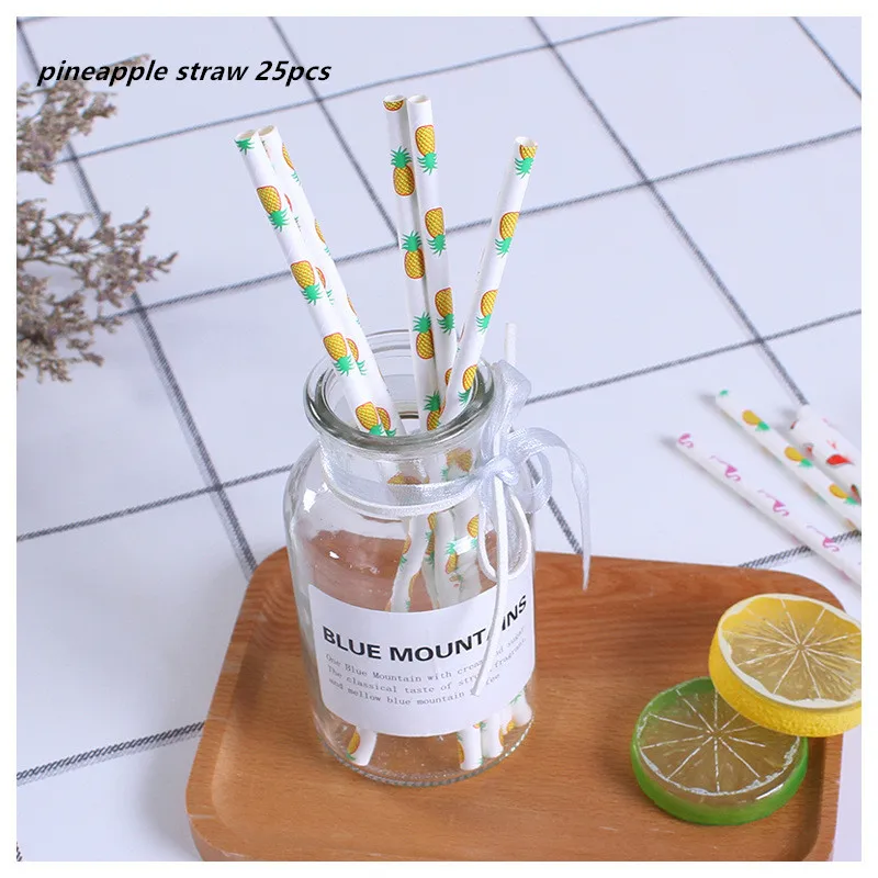 straw 25pcs Гавайская летняя одноразовая посуда для дня рождения Фламинго Пальмовые Листья бумажная салфетка под тарелку кружку тропические Свадебные вечерние мероприятия - Цвет: straw 25pcs