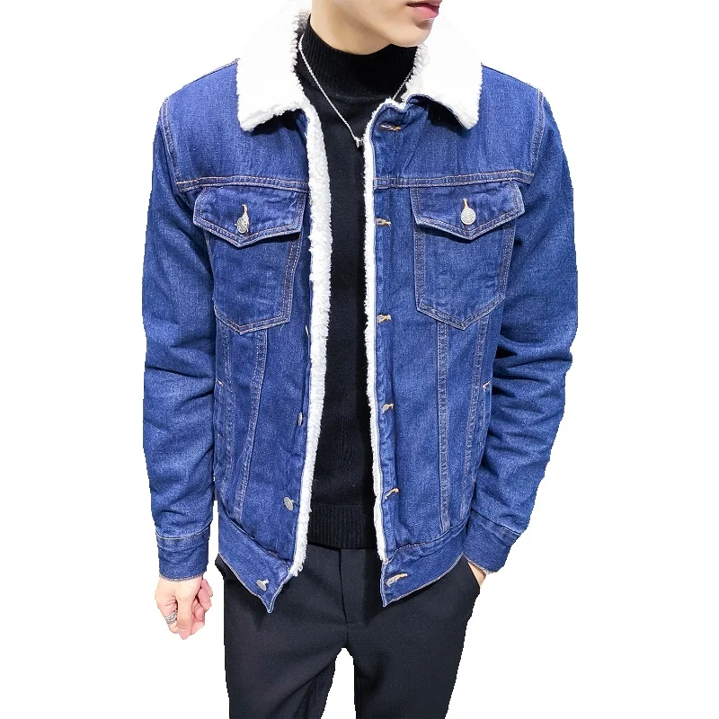 

Men Winter Denim Jackets Light Blue Jean Jackets New Male Thick Warm Denim Coats Large Size Wool Liner Black Jean Coats Size 6XL