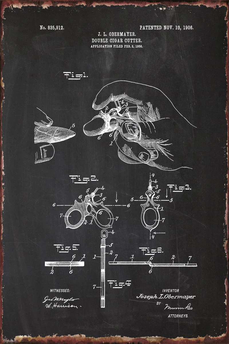 

1906 Двойной резак для сигар, винтажный металлический знак, жестяная вывеска, оловянные пластины, декор для стен, декор для комнаты, ретро для ...