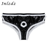 mens lingerie sissy latex underwear with penis hole leather briefs shorts erotic sexygay homme underwear open front sexy panties