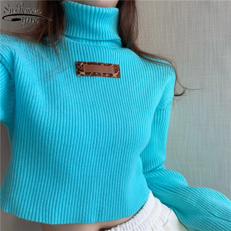 

Solid Basic Cropped Spring Fashion Clothing Top Sweater Turtleneck Bottoming Shirt Women's New Fashion Joker Pull Femme 12847