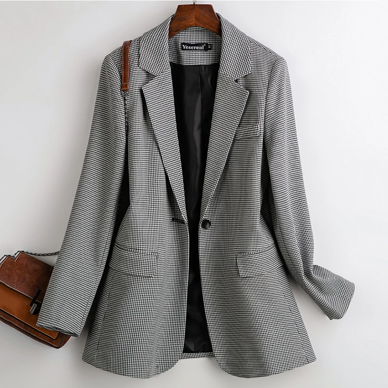 2021spring new small suit female coat middle-aged mother large size fashion plaid casual retro net red suit jacket women 7xls192