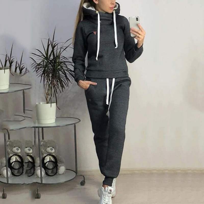 Женский спортивный костюм из 2 предметов сезон осень зима женская спортивная одежда толстовки с капюшоном и