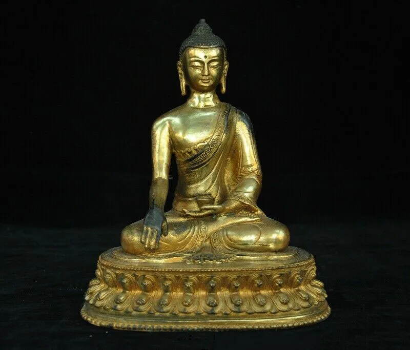 

wedding decoration 8"Tibetan Bronze 24k gold Gilt Sakyamuni Shakyamuni Tathagata bowl Buddha statue
