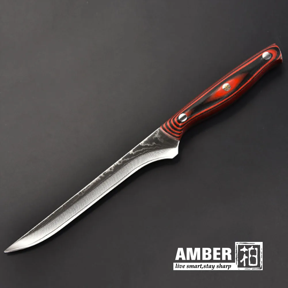 Янтарный 6 дюймов нож обвалочный 67 слой Дамасская сталь sharp нарезать мясо