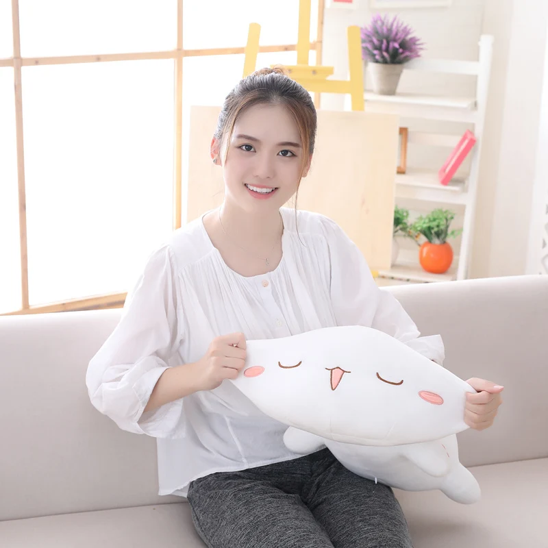 Мягкая плюшевая игрушка Kawaii Cat лежащая Подушка 35 см 50 65 Белый Серый детская