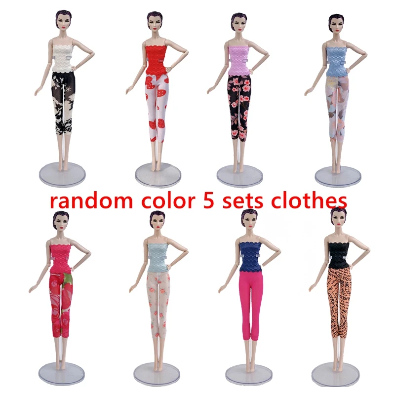 

5sets/lot Random Fashion Doll Clothes For Barbie Doll Lace Top & Shorts Legging Outfits For Barbie Doll 1/6 Doll Accessories