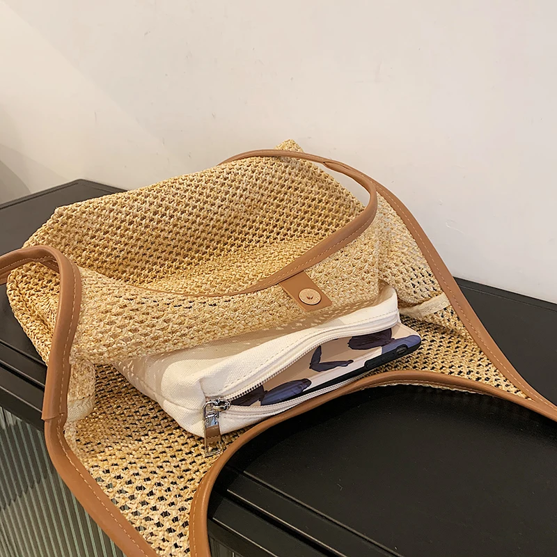 

Top Quality Luxury Brand Hollow Out Woven Brach Bag Harajuku Shoulder Bag Large Tote Light Sac A Main Bolso Grande Mujer Summer