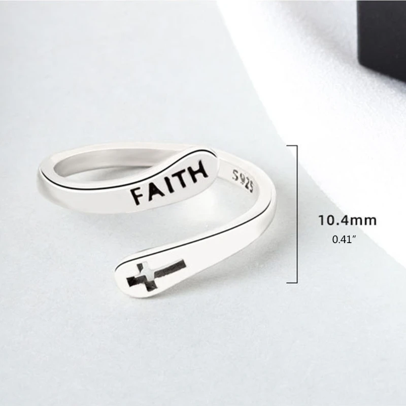 

Faith Cross Open Statement Rings Adjust Minimalist Eternity Wedding Band Ring