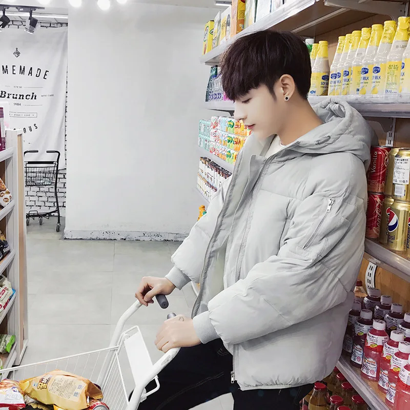 Модное короткое мужское пуховое пальто Молодежная Свободная куртка с хлопковой