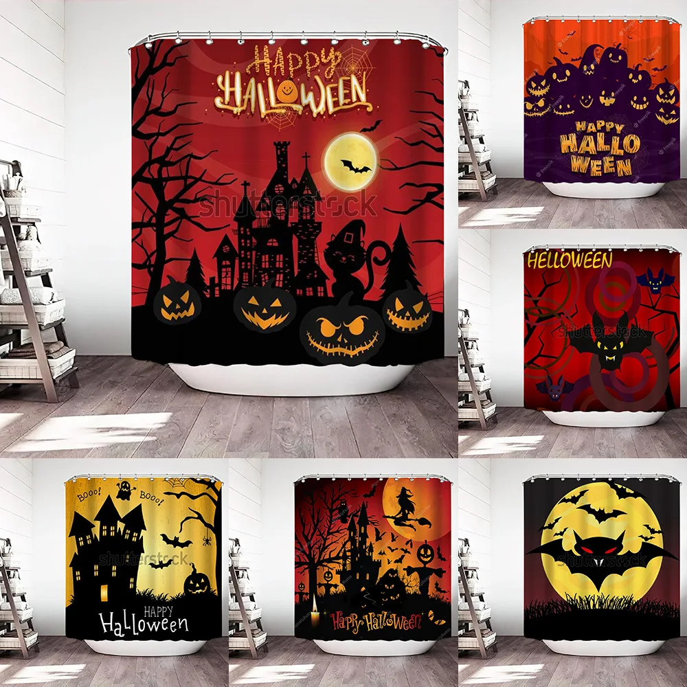 

Halloween Pumpkin Elf Cute Shower Curtain Waterproof Polyester Bathroom Curtain Toilet Accessories