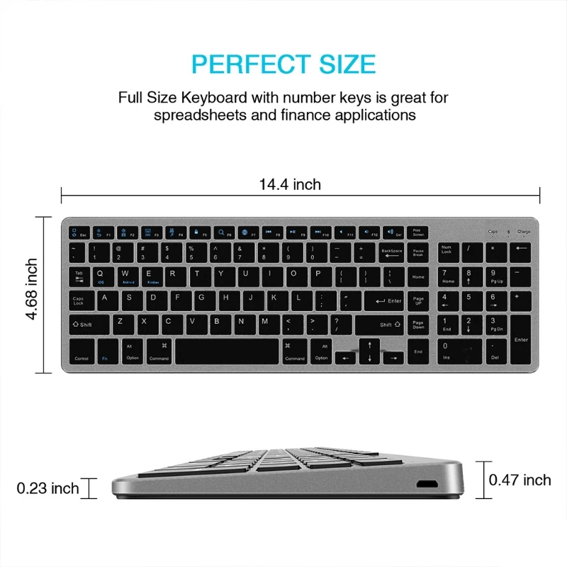 

Bluetooth Keyboard 102 Keys Rechargeable Bluetooth Wireless Keyboard with Number Pad for Laptop Tablet Cellphone