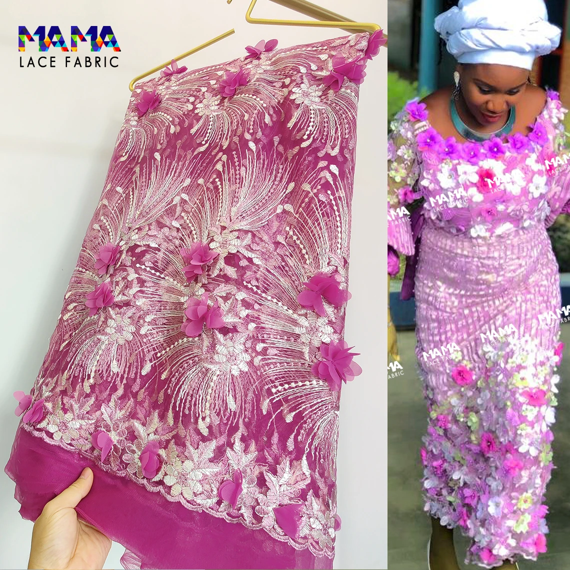

5 Yards 2021 New Style African Lace Fabric Embroidery Net Lace 3D Three-Dimensional Jacquard Dry Lace For Wedding Dresses