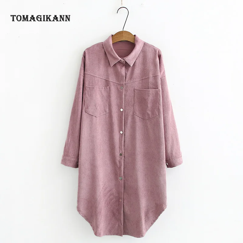 Винтажные длинные рубашки размера плюс весна и осень Женская однотонная блузка с
