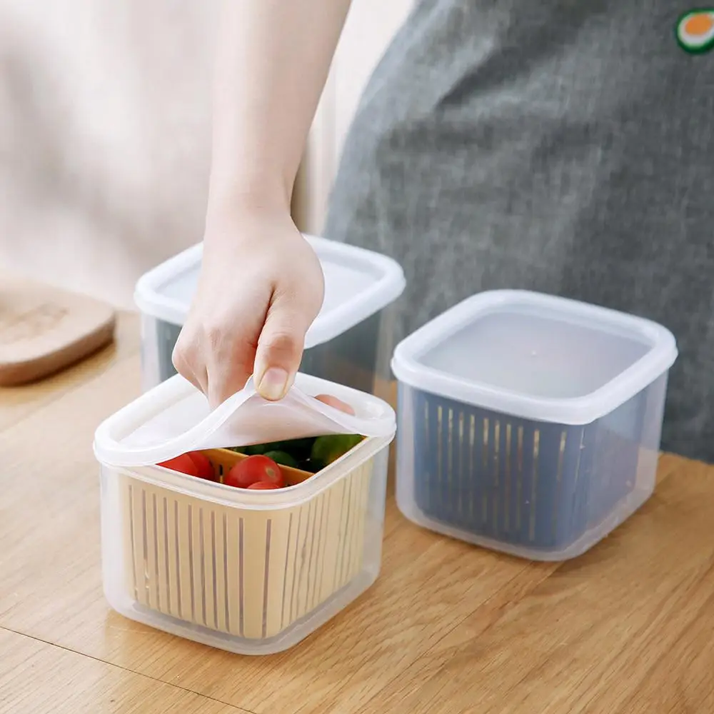 

Double Layers Fresh-Keeping Box Kitchen Refrigerator Fruit and Vegetable Draining Boxes Onion Ginger Garlic Storage Container