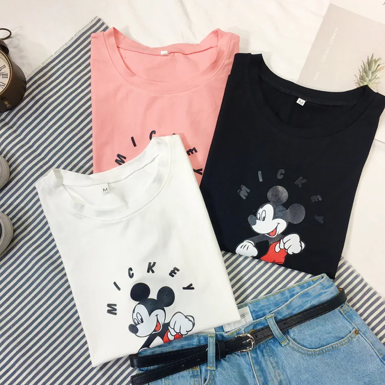 Женская летняя футболка с коротким рукавом и принтом Микки Маус|Тройники| |