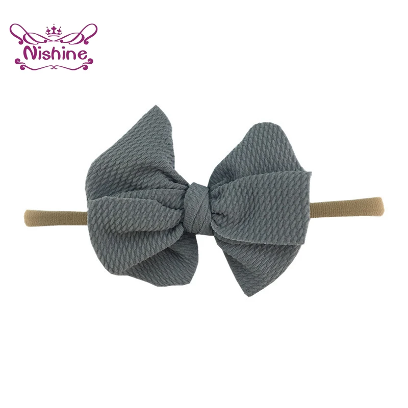 

Nishine 11*9 CM Solid Color Bubble Fabric Bowknot Headband Newborn Bows Elastic Hairband Nylon Baby Headwear Clothing Decoration