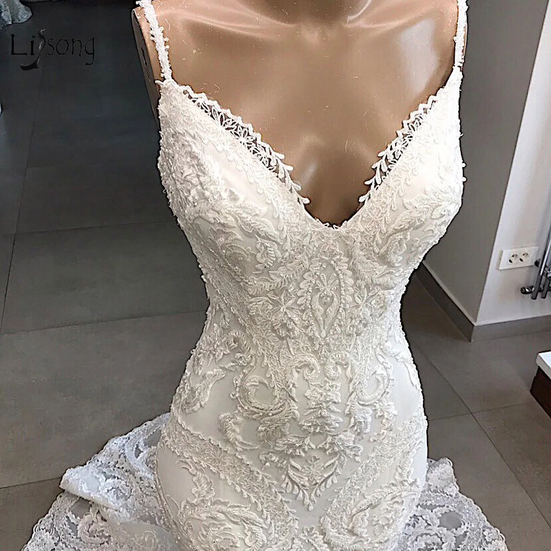 Реальное изображение уникальные кружевные свадебные платья русалки сексуальное