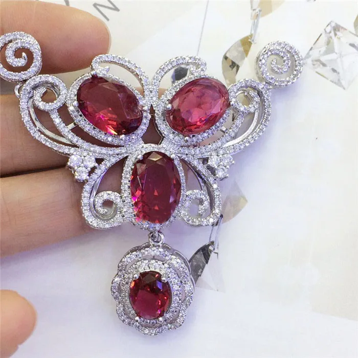 

Women's 1pc 55x70mm Silver Red Paved CZ Necklace Pendant DIY Jewelry Findings