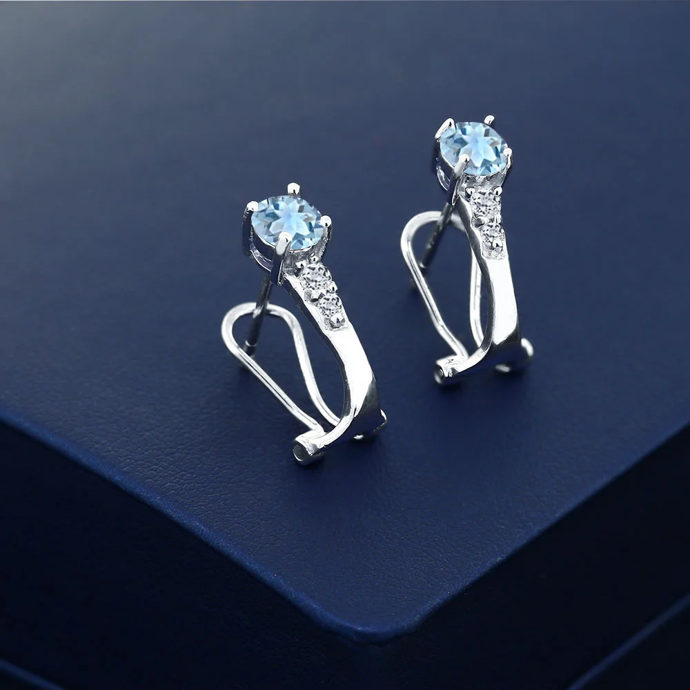 GemStoneKing 1 24 карат круглый натуральный голубой топаз белый 925 пробы серебряные