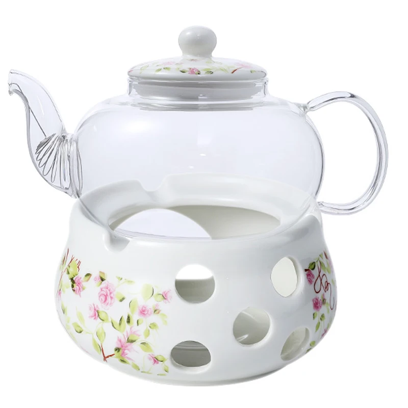 

Heat Resistant Transparent Glass Tea Pot Ceramic Candle Heater Lemon Fruit Flower Teapot Coffee Milk Kettle Kung Fu Tea Cup Gift
