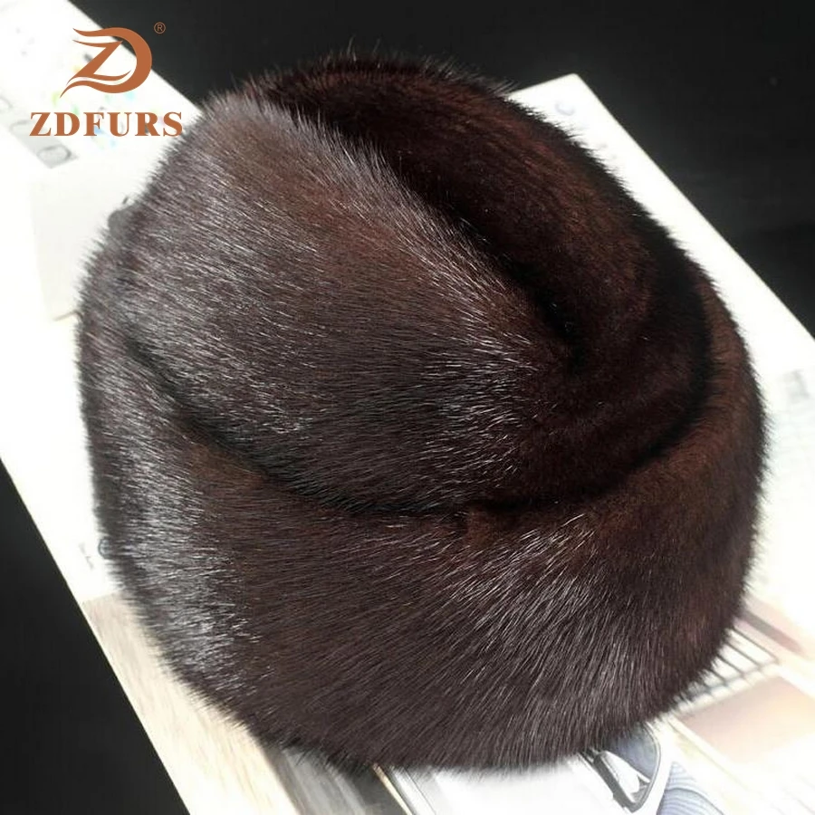 ZDFURS* Мужская норковая меховая шапка новая модная мужская натуральная норковая меховая теплая зимняя шапка топ шапки, головные уборы Beanie BERET - Цвет: coffee