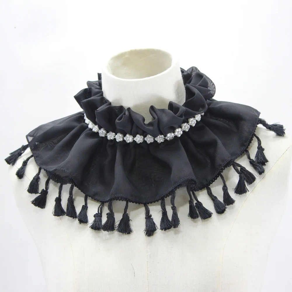 Stand Fungus Chiffon Tassels Dickie Set Pearl Decoration Lead Fake Collar Detachable Necklace |