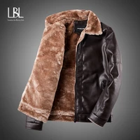 winter men leather jacket vintage motorcycle jacket 2021 fur lined lapel jacket faux leather jacket warm suede leather coat mens