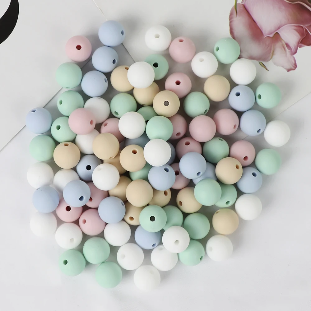 

MCGMITT 50Pcs Round Silicone Beads 12mm Baby Teether Eco-Friendly Sensory Teething Necklace Food Grade Mom Nursing Rodent